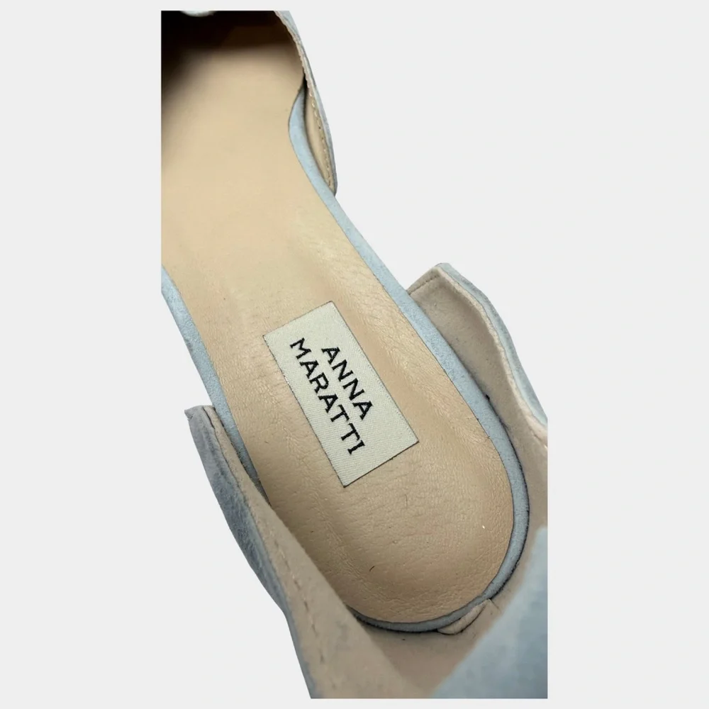 Anna‎ Maratti Light Blue Suede Ankle-Strap Ballet Kitten Heel Size 40